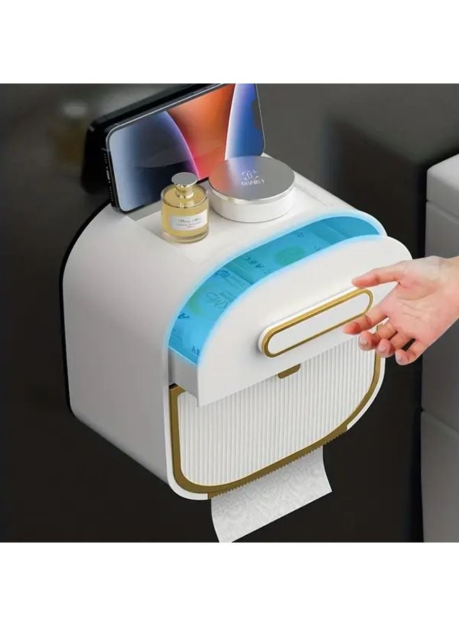 حامل ورق التواليت الأبيض المثبت على الحائط مع درج، تركيب بدون حفر، تخزين حمام مقاوم للماء - Image 3